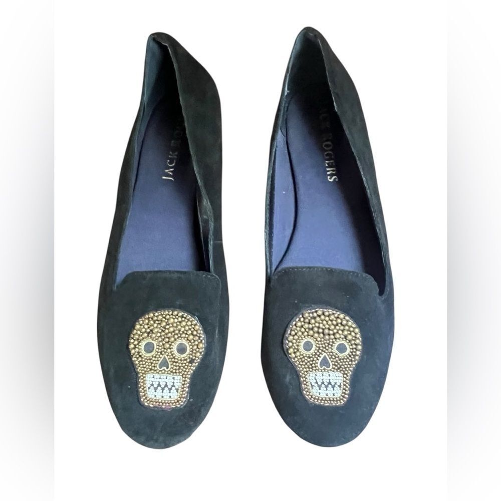 Jack Rogers Skull Beaded Black Suede Flats Shoes Women’s 9.5 Day of Dead - Picture 2 of 5